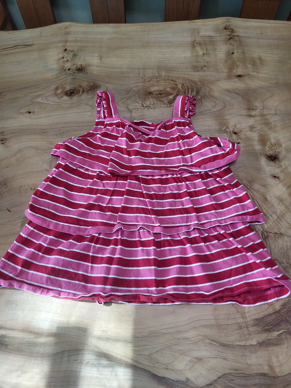 Hanna Andersson Pink and White Striped Ruffle Tank Top